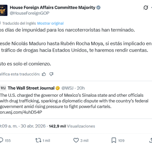‘Esto es solo el principio’: Representantes republicanos de EU lanzan fuerte mensaje contra narco y Rocha Moya